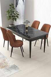 Hanah Home Juego de Comedor de 5 Piezas, Mármol Negro y Rojo Azulejo